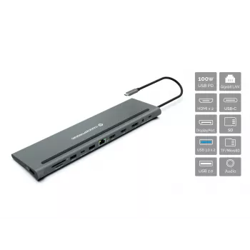 Conceptronic DONN17G dock para portátil/replicador de puertos con cable USB 3.2 Gen 1 (3.1 Gen 1) Type-C gris