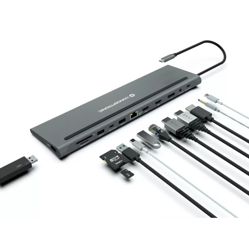 Conceptronic DONN17G dock para portátil/replicador de puertos con cable USB 3.2 Gen 1 (3.1 Gen 1) Type-C gris