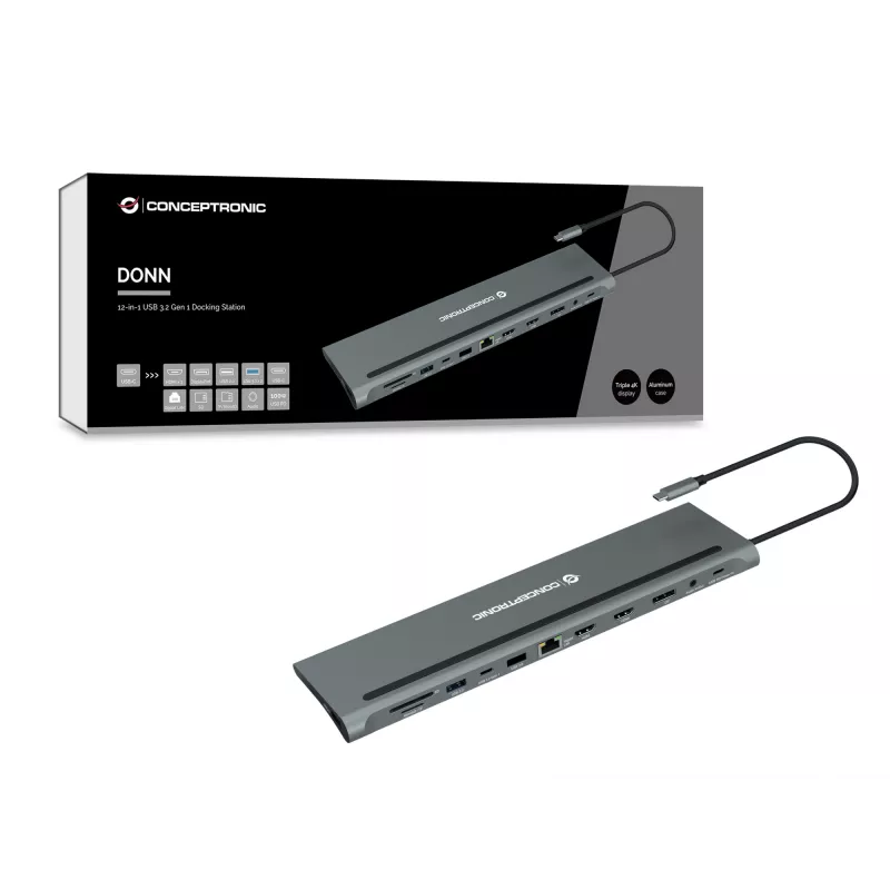 Conceptronic DONN17G dock para portátil/replicador de puertos con cable USB 3.2 Gen 1 (3.1 Gen 1) Type-C gris