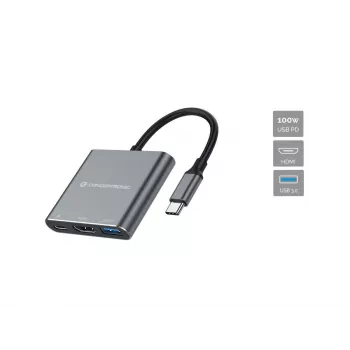 Conceptronic DONN18G estación de acoplamiento 3 en 1 USB 3.2 Gen 1, HDMI, USB 3.0, 100W USB PD