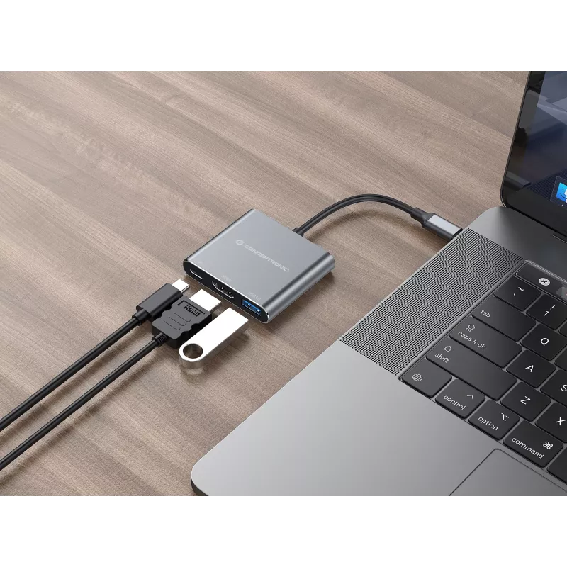 Conceptronic DONN18G estación de acoplamiento 3 en 1 USB 3.2 Gen 1, HDMI, USB 3.0, 100W USB PD