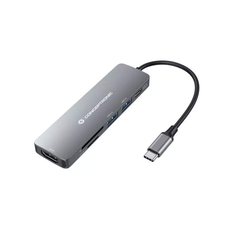 Conceptronic DONN11G estación de acoplamiento 6 en 1 USB 3.2 Gen 1, HDMI, 100W USB PD, USB 3.0, USB 2.0, SD, TF/MicroSD