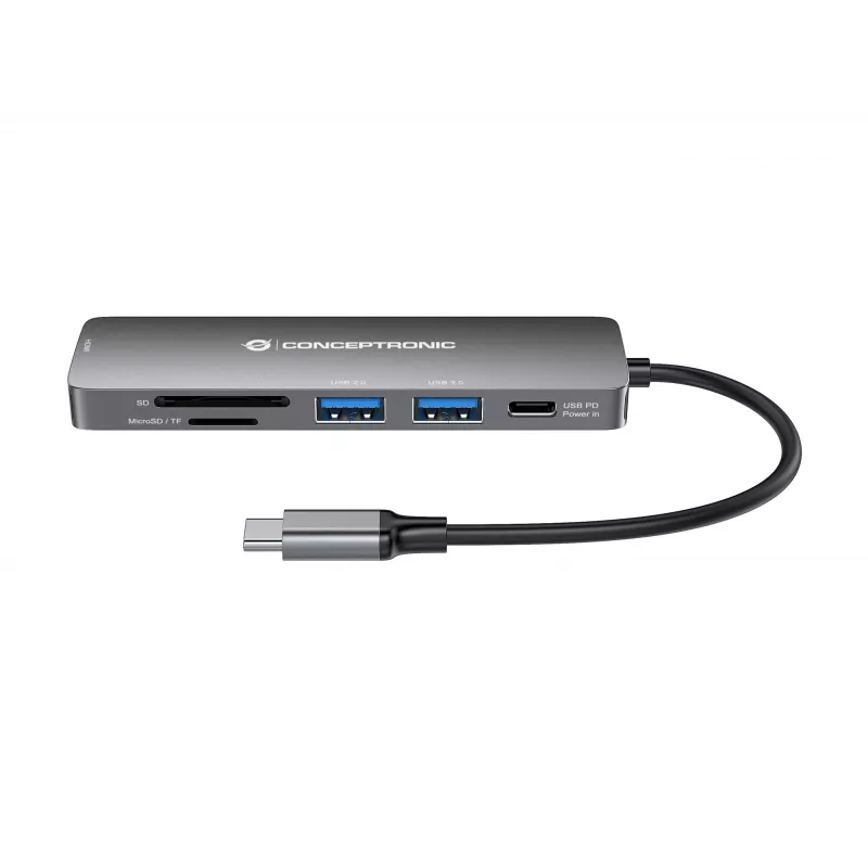 Conceptronic DONN11G estación de acoplamiento 6 en 1 USB 3.2 Gen 1, HDMI, 100W USB PD, USB 3.0, USB 2.0, SD, TF/MicroSD
