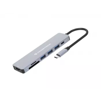 Conceptronic DONN19G estación de acoplamiento 7 en 1 USB 3.2 Gen 1, HDMI, USB-A 3.0 x 3, SD, TF/MicroSD, 100W USB PD