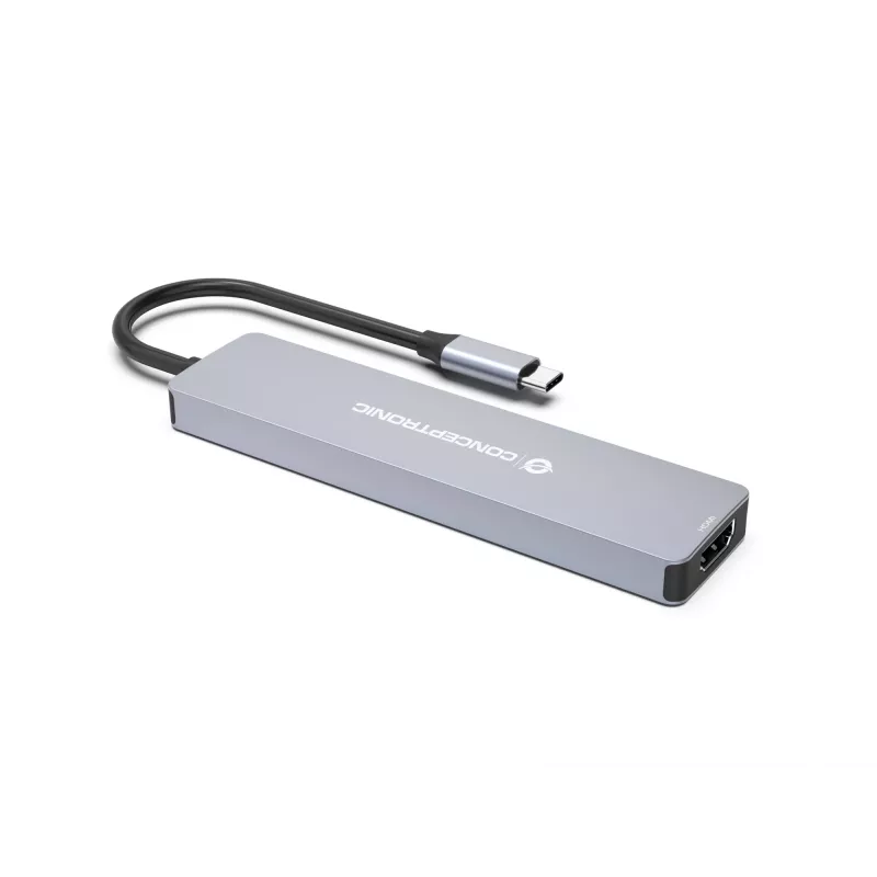 Conceptronic DONN19G estación de acoplamiento 7 en 1 USB 3.2 Gen 1, HDMI, USB-A 3.0 x 3, SD, TF/MicroSD, 100W USB PD