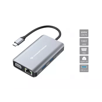 Conceptronic DONN21G dock para portátil/replicador de puertos con cable USB 3.2 Gen 1 (3.1 Gen 1) Type-C gris