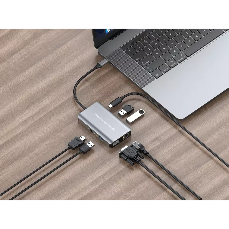 Conceptronic DONN21G dock para portátil/replicador de puertos con cable USB 3.2 Gen 1 (3.1 Gen 1) Type-C gris