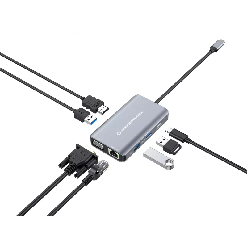 Conceptronic DONN21G dock para portátil/replicador de puertos con cable USB 3.2 Gen 1 (3.1 Gen 1) Type-C gris