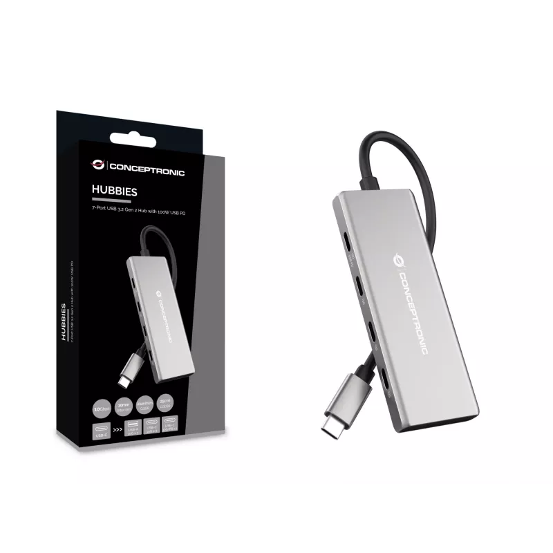Conceptronic HUBBIES17G hub de interfaces USB 3.2 Gen 2 (3.1 Gen 2) Type-C 10000 Mbit/s gris