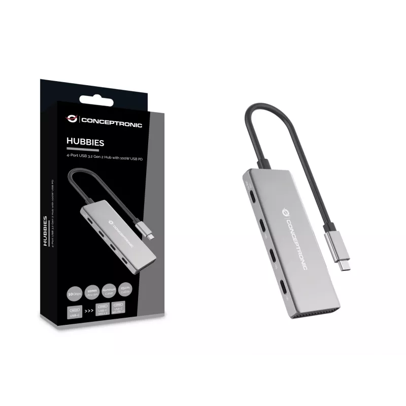 Conceptronic HUBBIES16G hub de interfaces USB 3.2 Gen 2 (3.1 Gen 2) Type-C 10000 Mbit/s gris