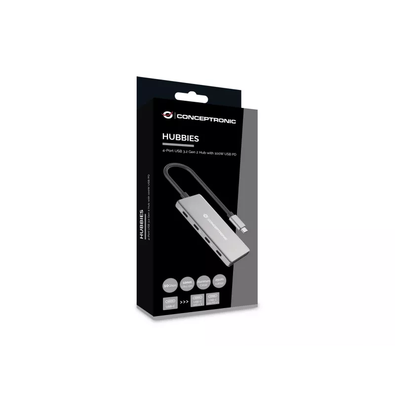 Conceptronic HUBBIES16G hub de interfaces USB 3.2 Gen 2 (3.1 Gen 2) Type-C 10000 Mbit/s gris