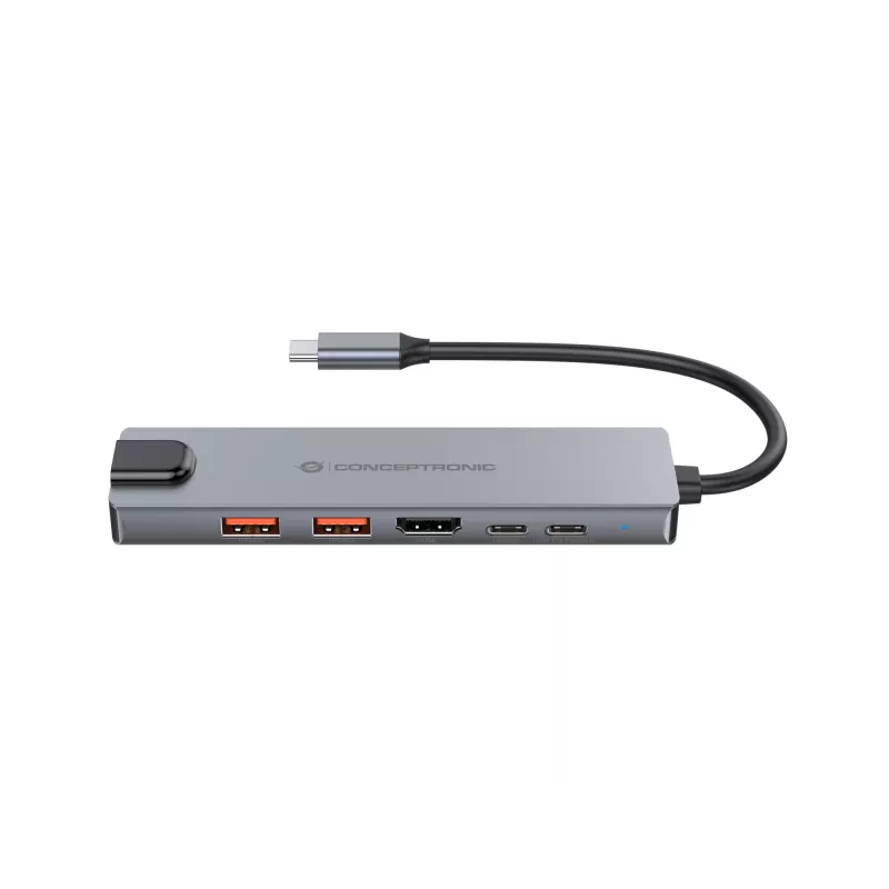 Conceptronic DONN29G estación de acoplamiento 6 en 1 USB 3.2 Gen 2, 4K60Hz HDMI, USB-A 10Gbps x 2, USB-C 10Gbps, GbE LAN, 140W USB PD 3.1