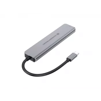Estación de acoplamiento 6 en 1 USB 3.2 Gen 1 CONCEPTRONIC DONN33G HDMI, 2×USB-A 5Gbps, 2×USB-C 5Gbps, 100W USB PD, Plata