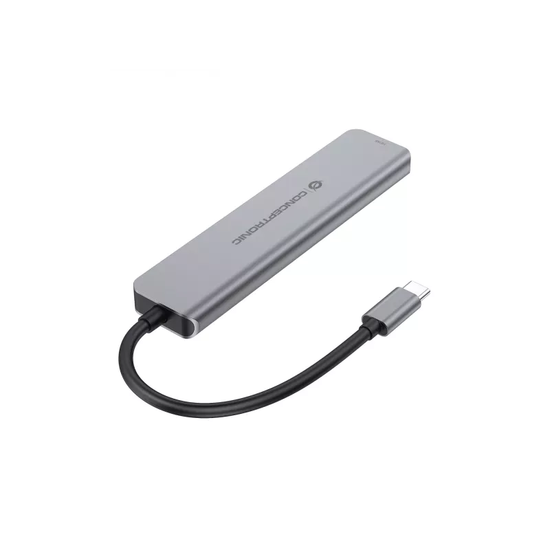 Estación de acoplamiento 6 en 1 USB 3.2 Gen 1 CONCEPTRONIC DONN33G HDMI, 2×USB-A 5Gbps, 2×USB-C 5Gbps, 100W USB PD, Plata
