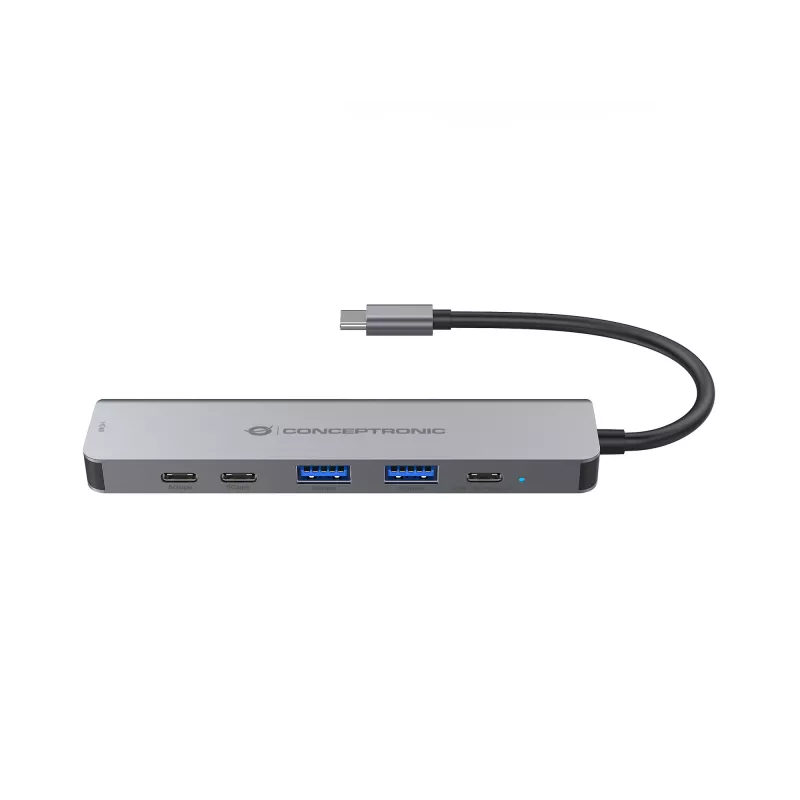 Estación de acoplamiento 6 en 1 USB 3.2 Gen 1 CONCEPTRONIC DONN33G HDMI, 2×USB-A 5Gbps, 2×USB-C 5Gbps, 100W USB PD, Plata