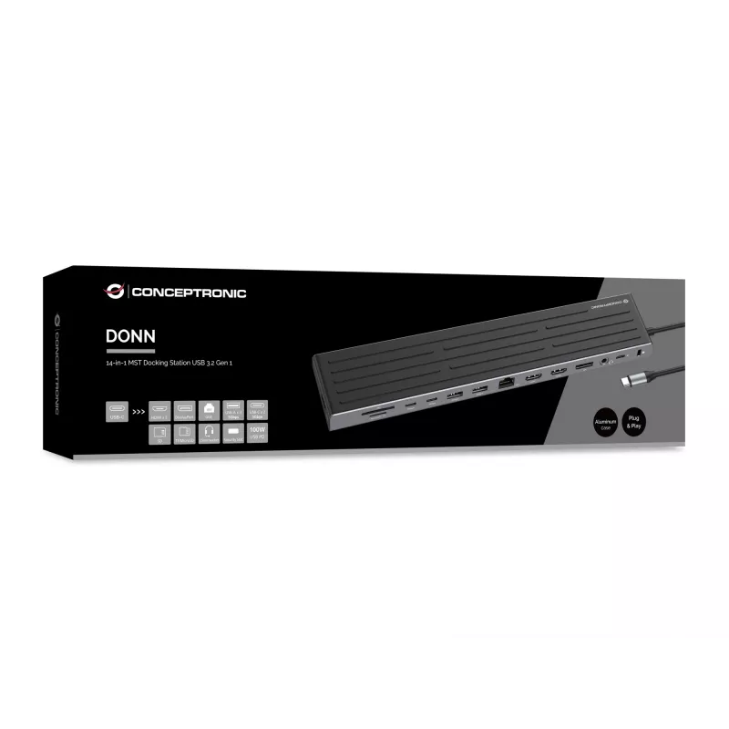 Estación de acoplamiento Conceptronic DONN32B 14 en 1 USB 3.2 Gen 1 HDMI DP