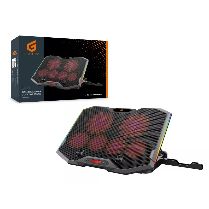 Conceptronic THYIA ERGO soporte refrigerador gaming para portátil con 6 ventiladores, 43,2 cm (17
