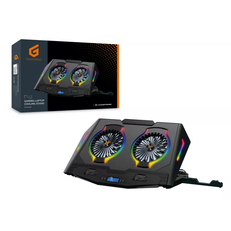 Conceptronic THYIA ERGO soporte refrigerador gaming para portátil con 2 ventiladores, 43,2 cm (17