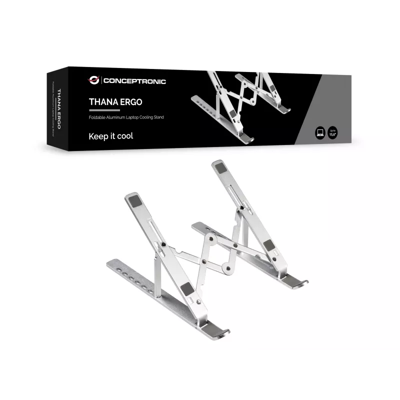 Conceptronic THANA04S ERGO soporte refrigerador plegable para portátil de aluminio