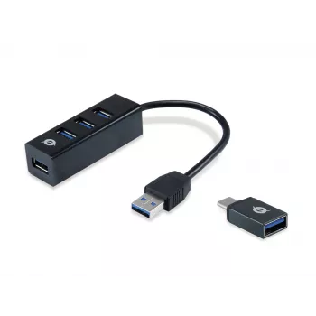 Hub USB Conceptronic HUBBIES hub USB 3.0 de 4 puertos con adaptador USB-C OTG