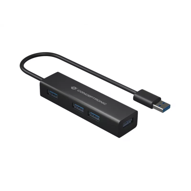 Conceptronic hub de aluminio USB 3.0 de 4 puertos con adaptador USB-C a USB-A