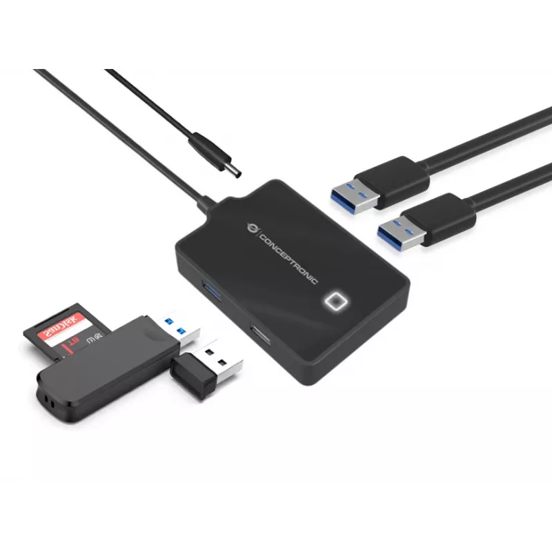 Conceptronic HUBBIES hub USB 3.0/2.0 de 4 puertos, cable de 90 cm, USB 3.2 Gen 1 (3.1 Gen 1) Type-A, negro, USB 2.0, USB 3.2 Gen 1 (3.1 Gen 1) Type-A, China, 87 mm, 55 mm