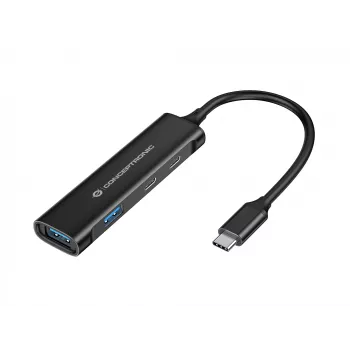 Conceptronic HUBBIES hub USB 3.0 de 4 puertos, 2 conectores USB-C y 2 USB-A, carcasa de aluminio, conector macho USB-C