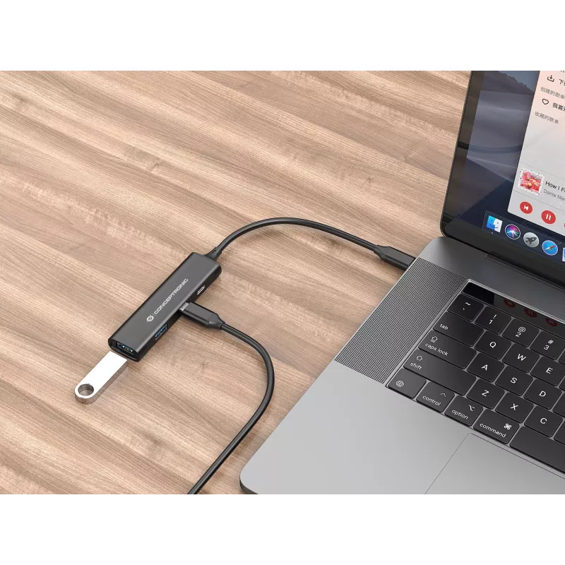 Conceptronic HUBBIES hub USB 3.0 de 4 puertos, 2 conectores USB-C y 2 USB-A, carcasa de aluminio, conector macho USB-C