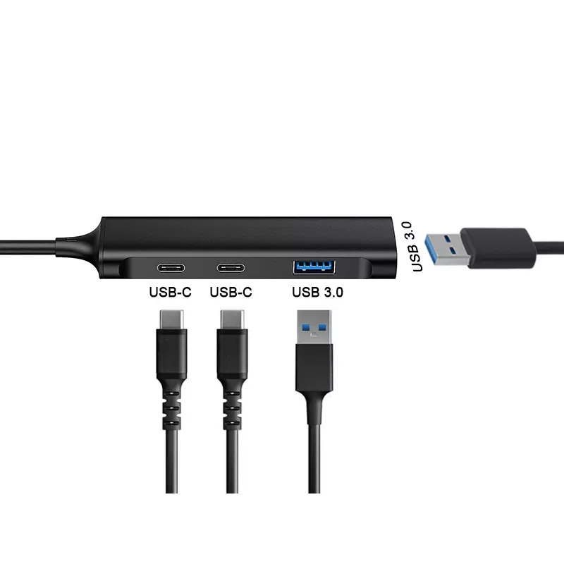 Conceptronic HUBBIES hub USB 3.0 de 4 puertos, 2 conectores USB-C y 2 USB-A, carcasa de aluminio, conector macho USB-C