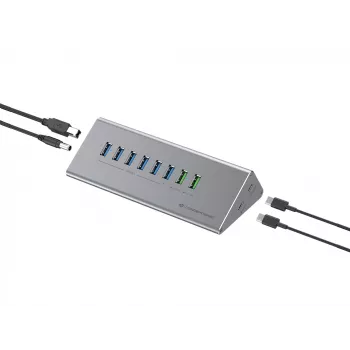 Conceptronic HUBBIES18G combinación de hub y cargador USB 3.0 10 en 1 60W, cable 2 en 1 USB-C-USB-A, USB 3.2 Gen 1
