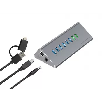 Conceptronic HUBBIES18G combinación de hub y cargador USB 3.0 10 en 1 60W, cable 2 en 1 USB-C-USB-A, USB 3.2 Gen 1