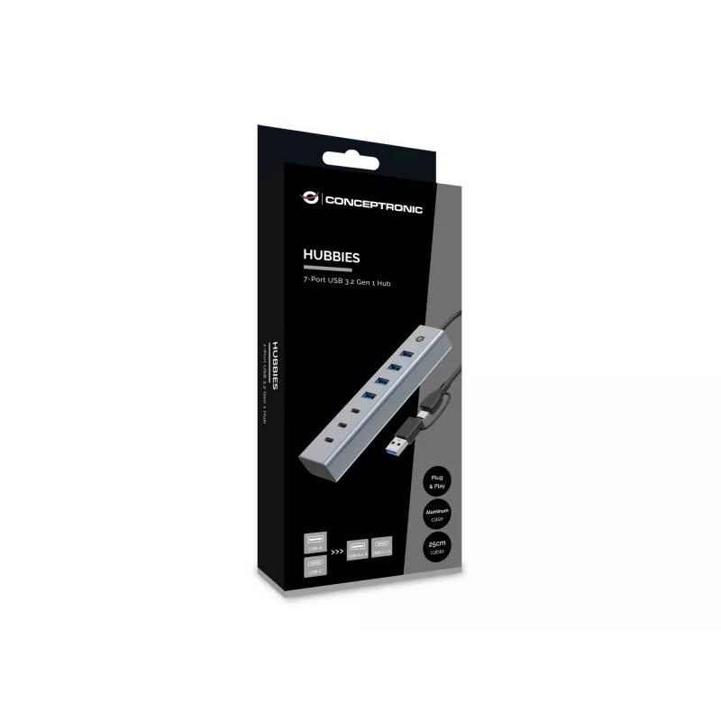 Conceptronic HUBBIES20G hub USB 3.0 de 7 puertos, 5 Gbit/s, USB-C x 3, USB-A x 4