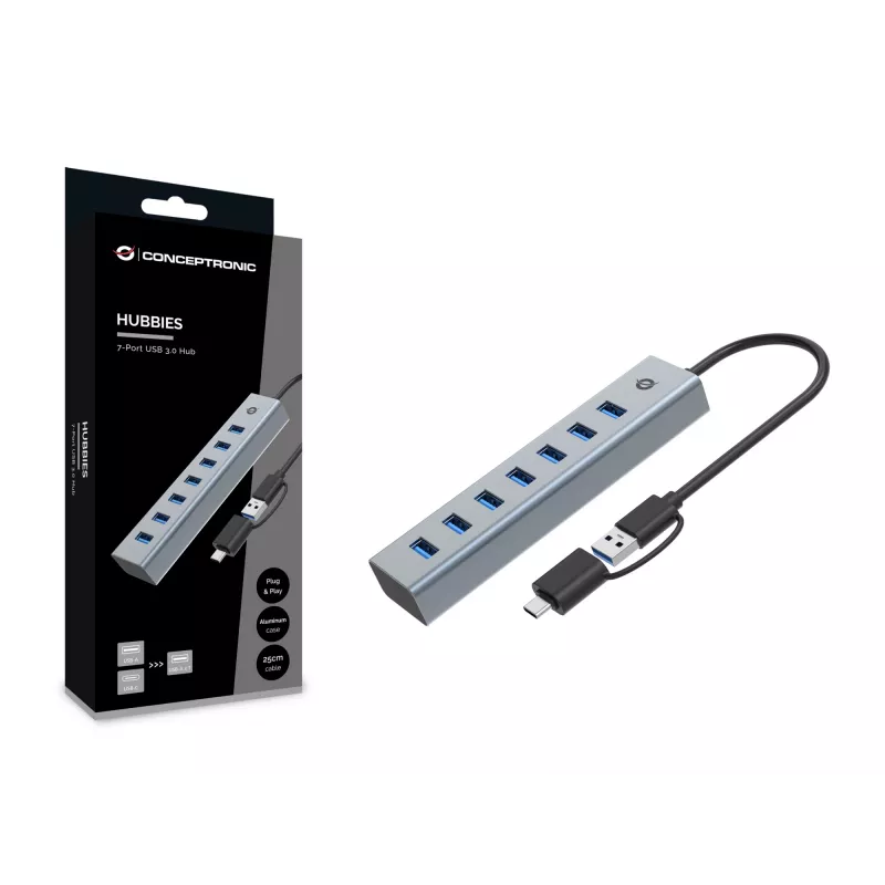 Conceptronic HUBBIES21G hub USB 3.0 de 7 puertos, 5 Gbit/s, USB-A x 7