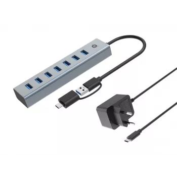 Conceptronic HUBBIES21GP hub USB 3.0 de 7 puertos con fuente de alimentación, 5 Gbit/s, USB-A x 7