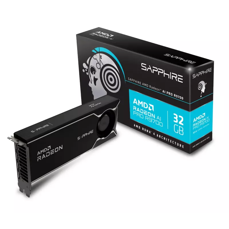 Tarjeta gráfica Sapphire Radeon AI PRO R9700 — 32 GB GDDR6, 256-bit, PCIe 5.0, refrigeración activa (1 ventilador)