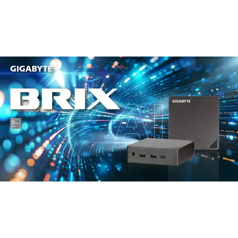 Mini PC Barebone GIGABYTE BRIX Core Ultra 5 225H, caja de 0,46 litros, DDR5 SO-DIMM, 2 ranuras de memoria, hasta 96 GB, WiFi/BT, 2,5G LAN