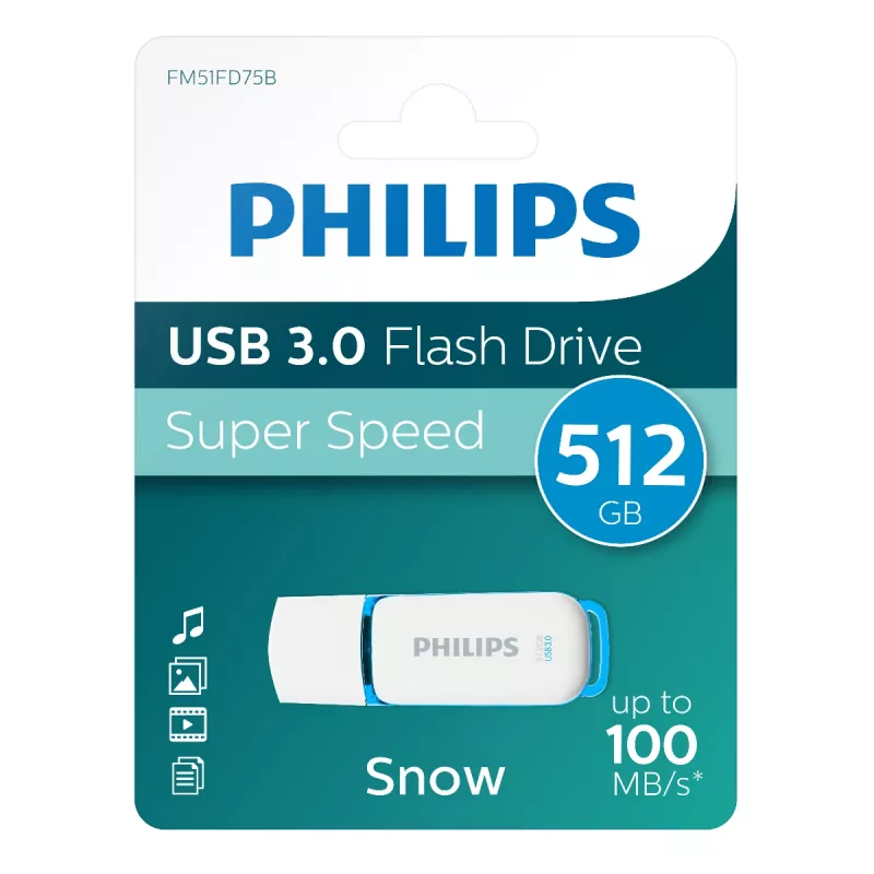 Memoria flash USB Philips FM51FD75B 512 GB, USB Type-A, USB 3.2 Gen 1 (3.1 Gen 1), blanco