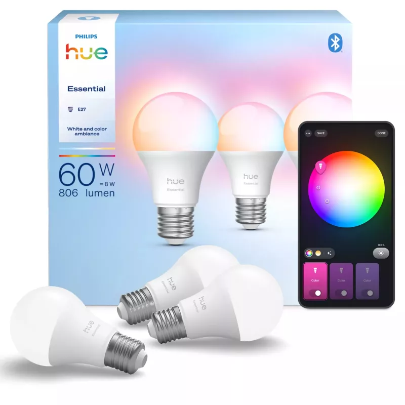 Philips Hue White and colour ambience Essential A60 – lámpara inteligente E27 – 806 lm – 8W – pack de 3