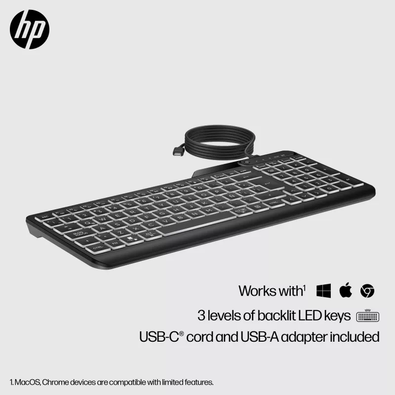 Teclado con retroiluminación HP 400 Tamaño completo USB Negro