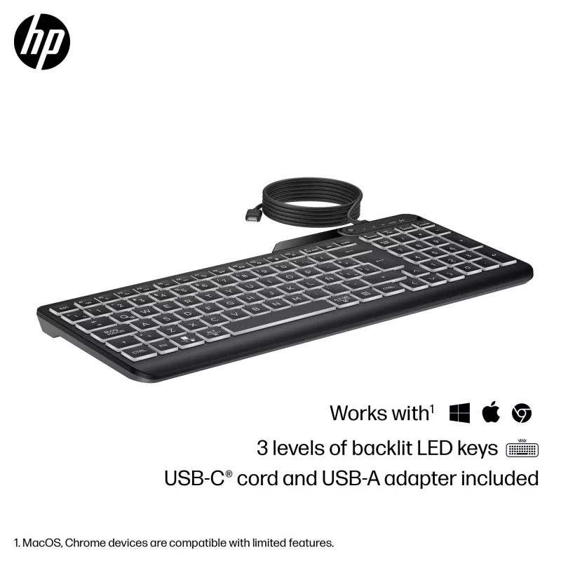 Teclado con retroiluminación HP 400 Tamaño completo USB Negro