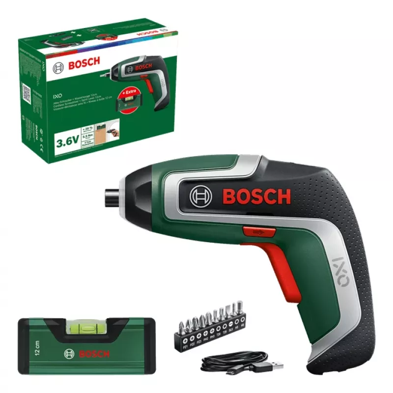 Atornillador a batería Bosch IXO 7 con set de 32 puntas, destornillador manual recargable