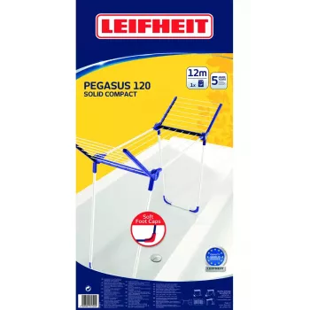 Tendedero de pie Leifheit Pegasus 120 Solid Compact, plegable Metal/Plástico, 12 m de superficie de secado, 920×440×1490 mm