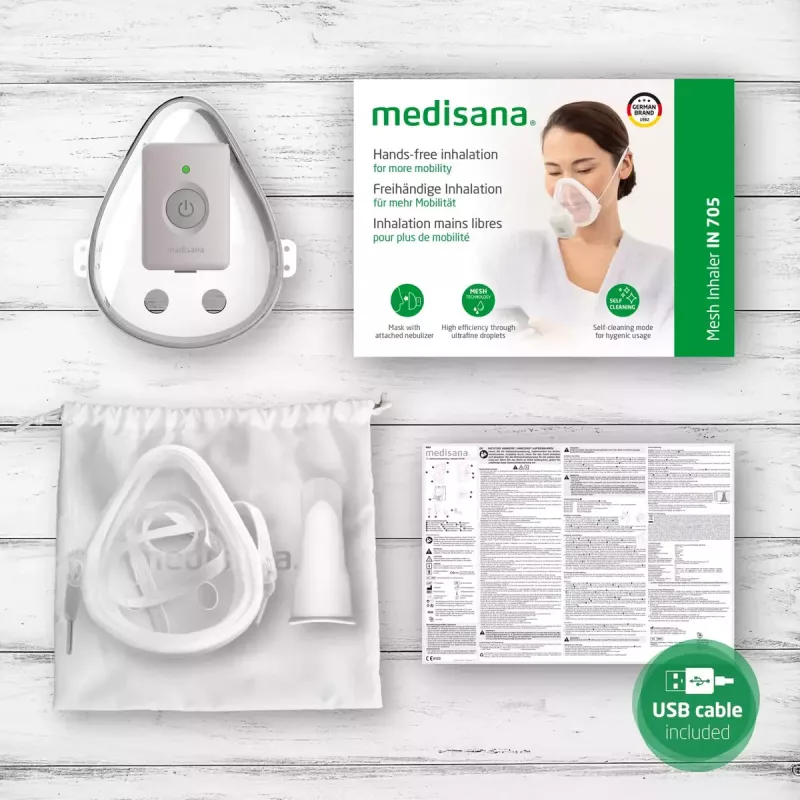 Medisana IN 705 inhalador Mesh con boquilla y mascarilla respiratoria