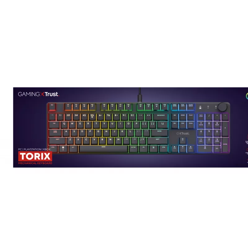Trust GXT 866 Torix 24910 teclado mecánico para gaming, con cable USB, retroiluminado, QWERTY US International, negro