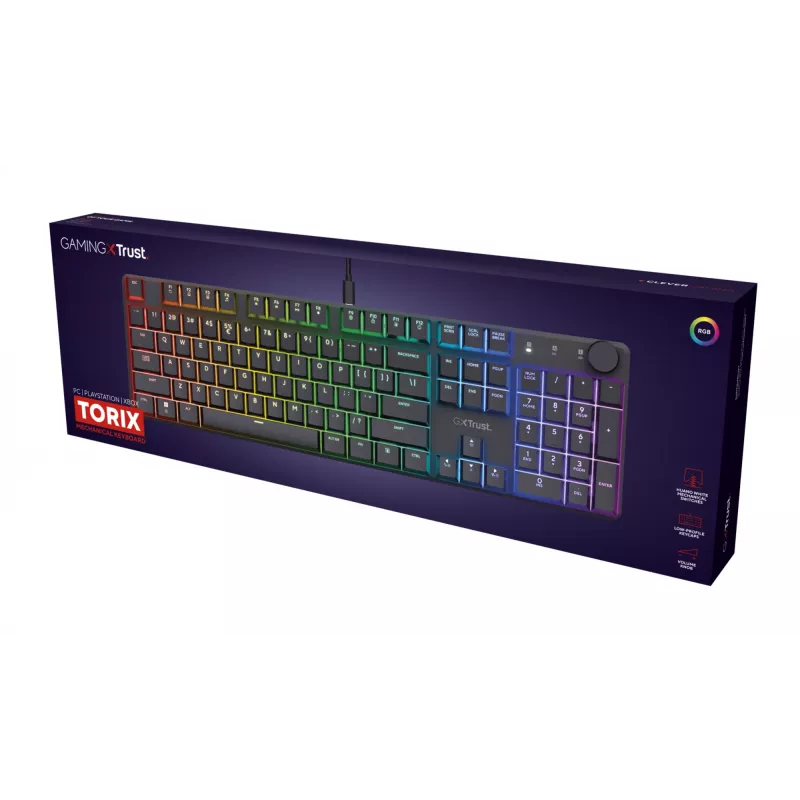 Trust GXT 866 Torix 24910 teclado mecánico para gaming, con cable USB, retroiluminado, QWERTY US International, negro