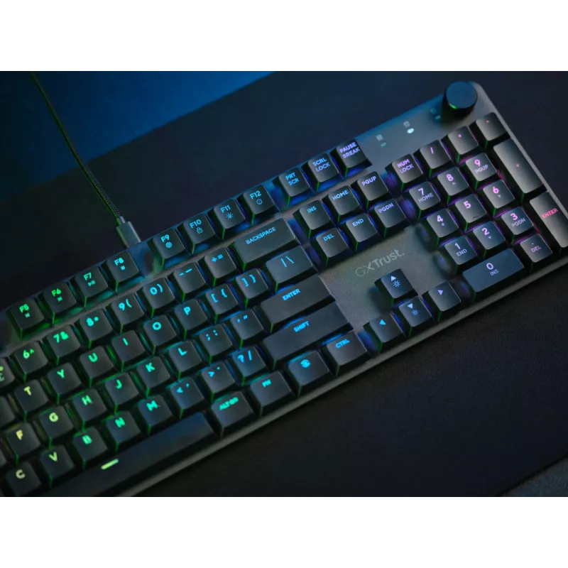Trust GXT 866 Torix 24910 teclado mecánico para gaming, con cable USB, retroiluminado, QWERTY US International, negro