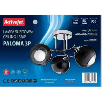 Lámpara colgante ActiveJet AJE-PALOMA 3P E27, 3×40W, montaje en techo, plateada, IP20, 440×250 mm
