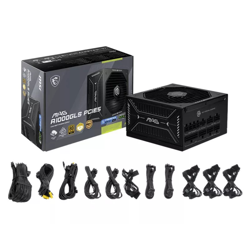 Fuente de alimentación MSI MAG A1000GLS PCIE5 1000 W 24 pines ATX ATX negra