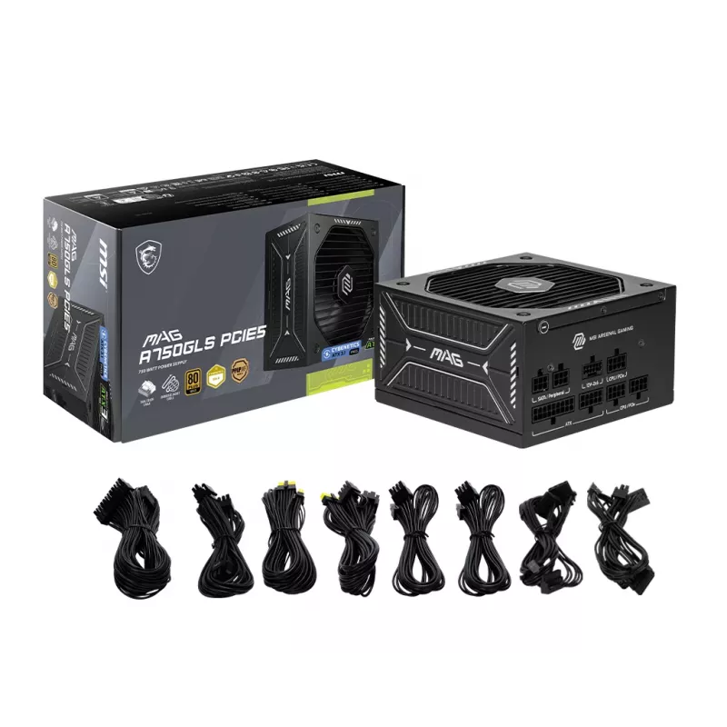 Fuente de alimentación MSI MAG A750GLS PCIE5 750W 24 pines ATX totalmente modular 80 PLUS Gold negra