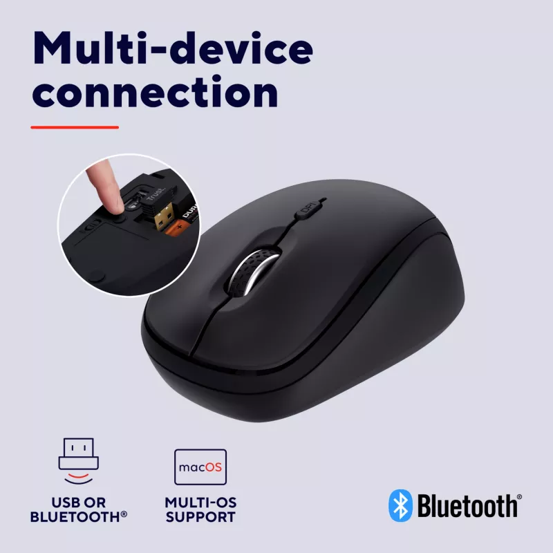 Ratón Trust Yvi+ universal ambidiestro RF Wireless + Bluetooth óptico 1600 DPI